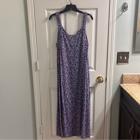 Vince Camuto Blue Floral Sleeveless Maxi Dress Size Medium Side Slits Cobalt - Picture 10 of 13